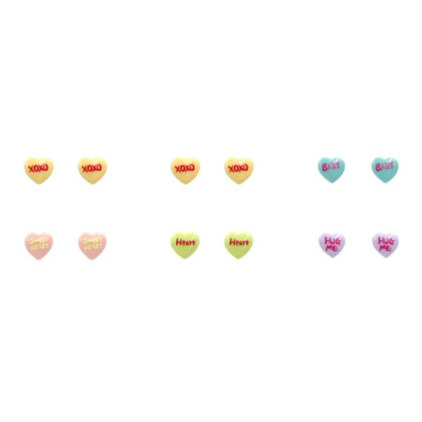 HEART STUD EARRING 6 PAIR SET