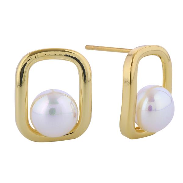 14K GOLD/WHITE GOLD DIPPED FRAME PEARL CZ EARRINGS