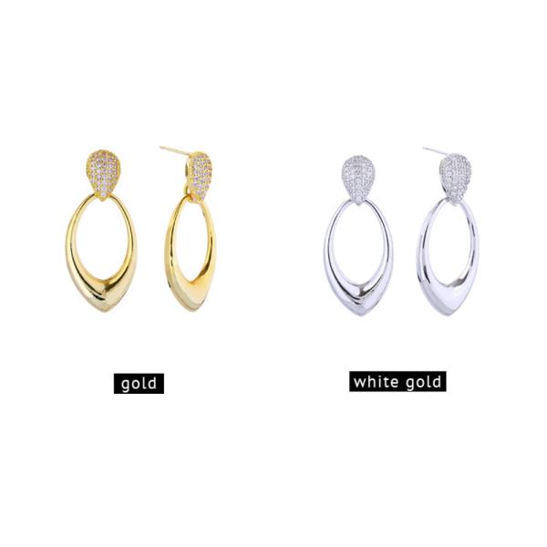 14K GOLD/WHITE GOLD DIPPED TEARDROP HOOP CZ EARRINGS