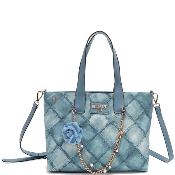 NICOLE LEE BLUE FLOWER TOTE BAG