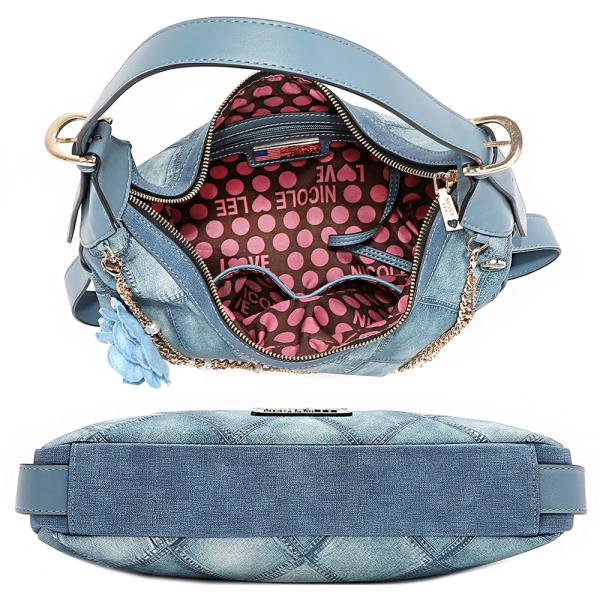 NICOLE LEE BLUE FLOWER SHOULDER BAG