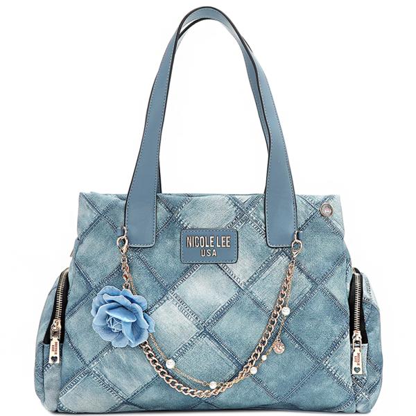 NICOLE LEE BLUE FLOWER SATCHEL BAG