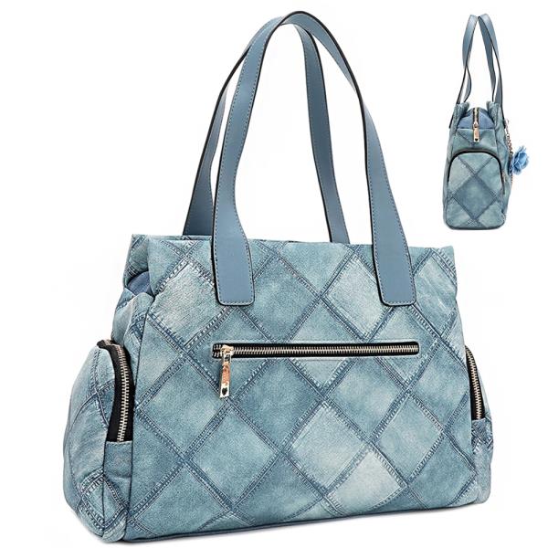 NICOLE LEE BLUE FLOWER SATCHEL BAG