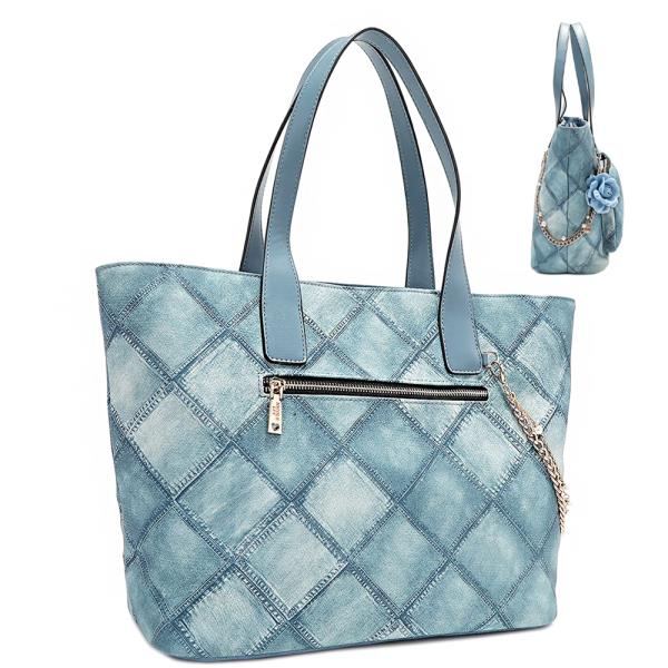 NICOLE LEE BLUE FLOWER SATCHEL BAG