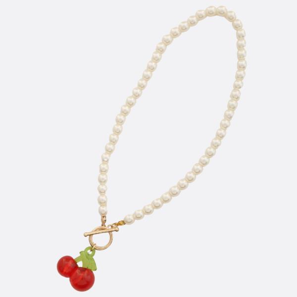 CHERRY PEARL BEAD TOGGLE CLAPS NECKLACE