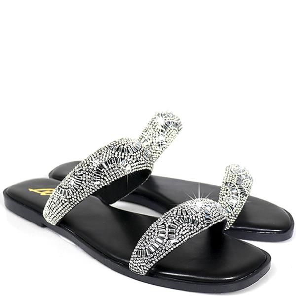 DOUBLE STRAP RHINESTONE SLIDE SANDALS 12 PAIRS