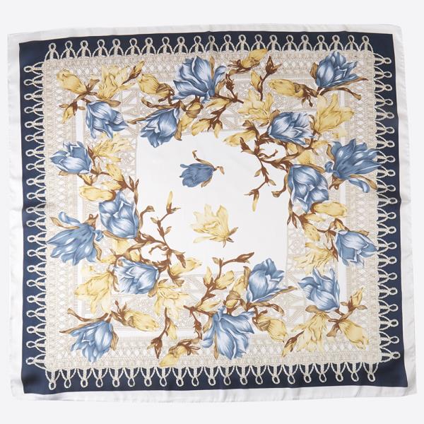 SILKY FLOWER BANDANA NECK SCARF