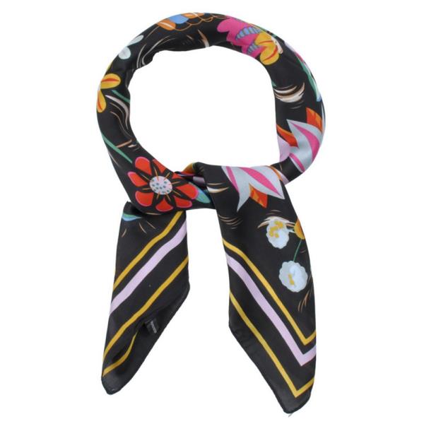 SILKY FLOWER BANDANA NECK SCARF