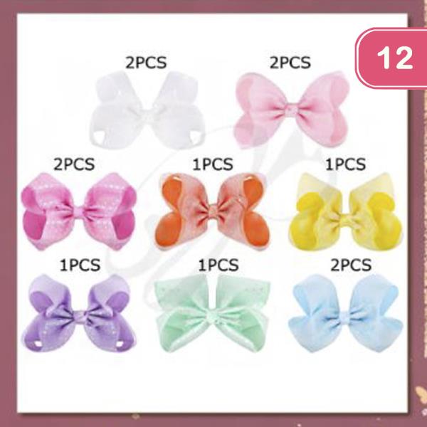 RIBBON HAIR BOW PIN (12 UNITS)