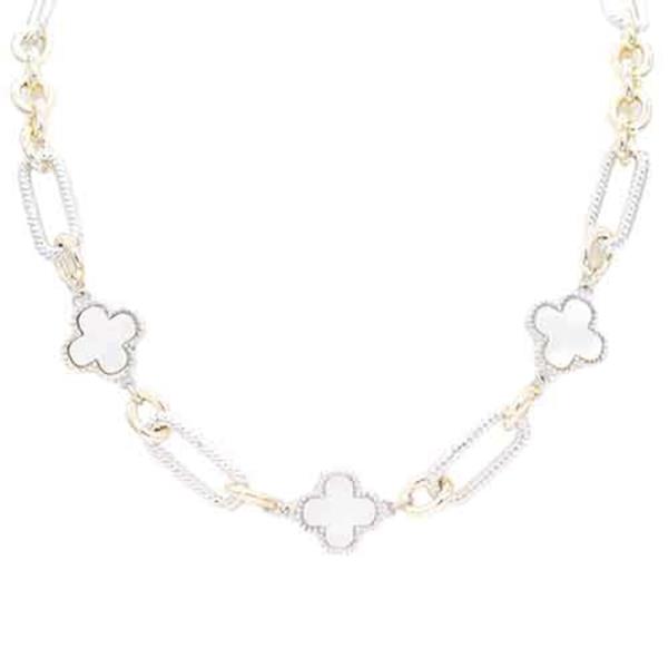 14K GOLD PLATED TWO TONE WHITE CLOVER TOGGLE NECKLACE