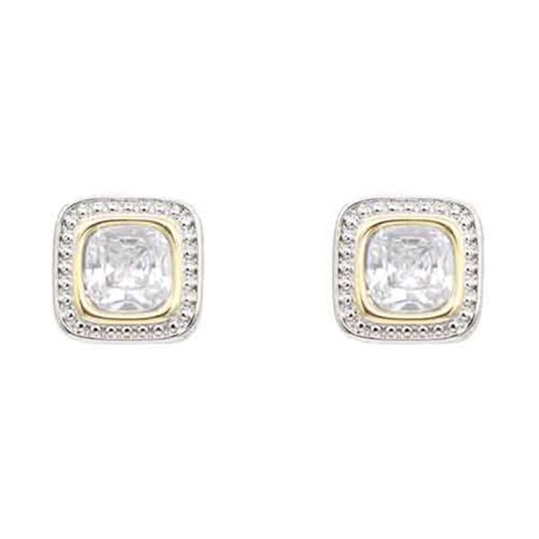 2-TONES WITH CLEAR CUBIC ZIRCONIA EARRINGS