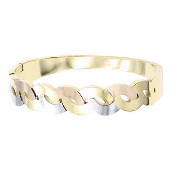 TRI TONE HINGED STAINLESS STEEL BANGLE BRACELET