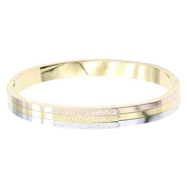 TRI TONE HINGED STAINLESS STEEL BANGLE BRACELET