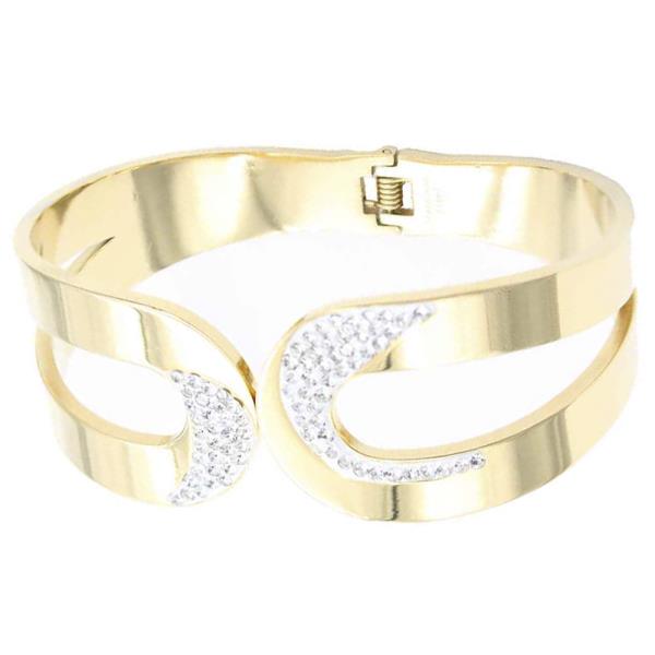 CZ DOUBLE U HINGED STAINLESS STEEL BANGLE BRACELET