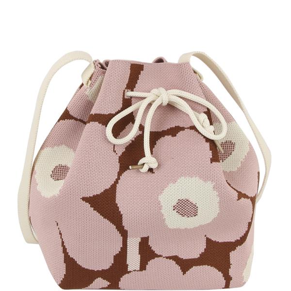 (Online Only) Knitted bucket drawstring flower shoulder bag