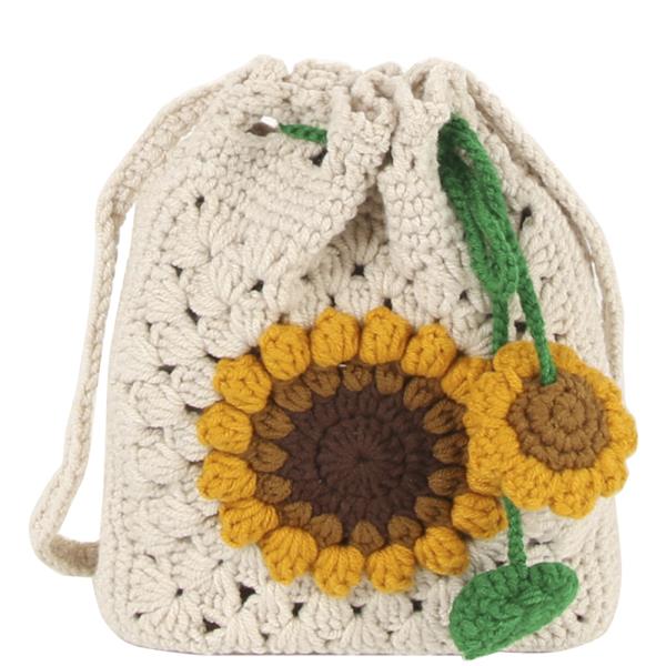 Handwoven knit sunflower shoulder bag