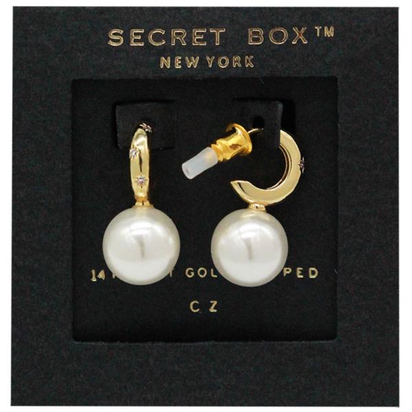 SECRET BOX 14K GOLD DIPPED PEARL BEAD MINI HOOP EARRING