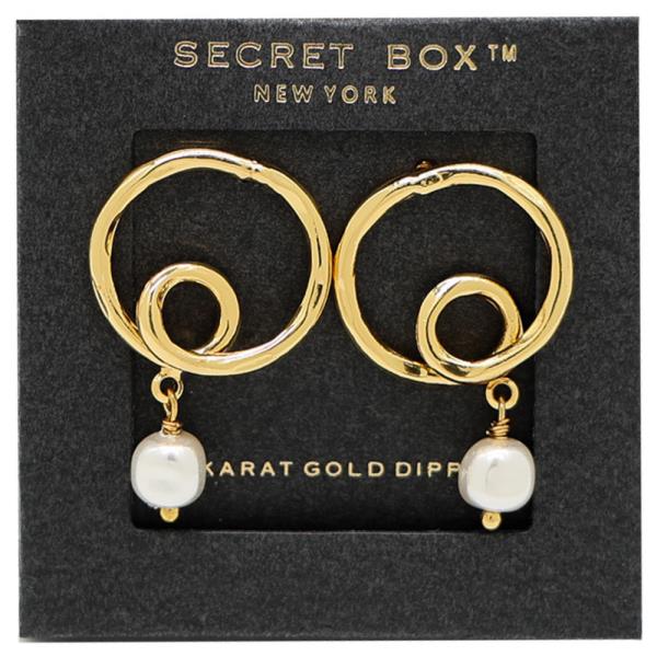 SECRET BOX PEARL BEAD HOOP 14K GOLD DIPPED EARRING