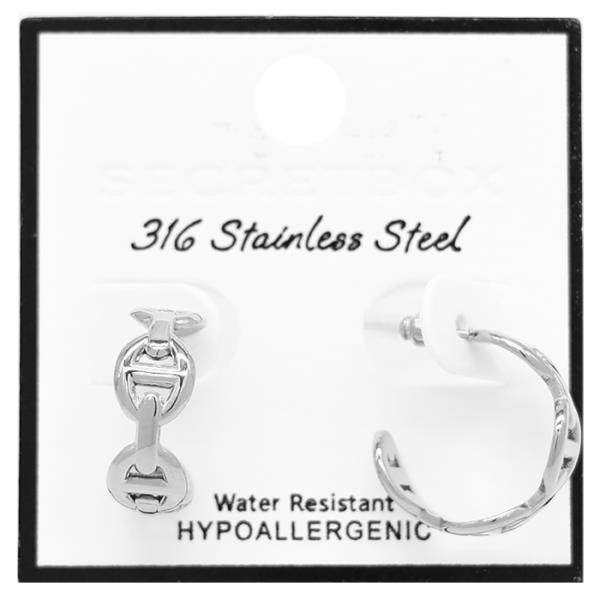 SECRET BOX OVAL LINK HOOP STAINLESS STEEL EARRING