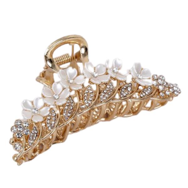 METAL FLOWER PEARL HAIR CLAW JAW CLIP