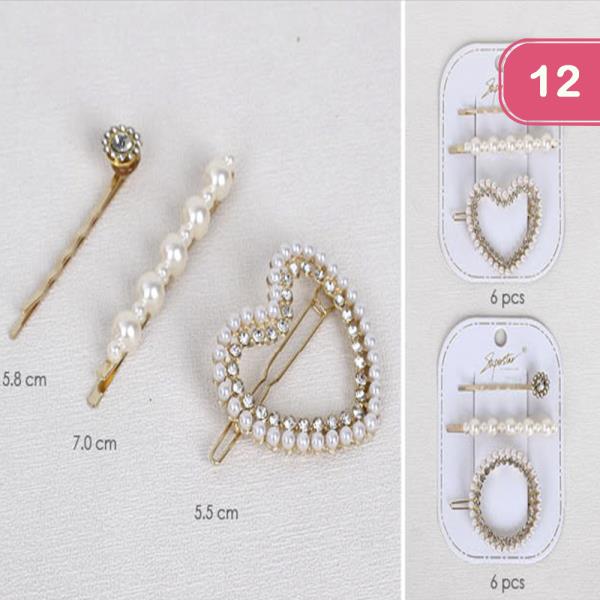 PEARL HEART HAIR PIN SET (12 UNITS)