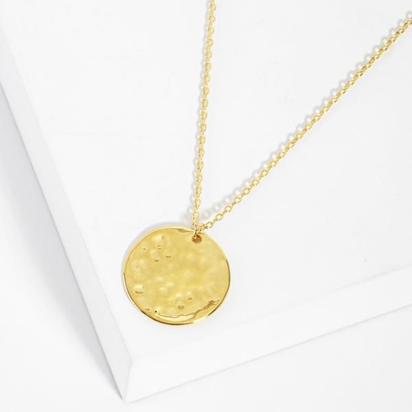 18K GOLD RHODIUM RIPPLE ROUND PENDANT NECKLACE