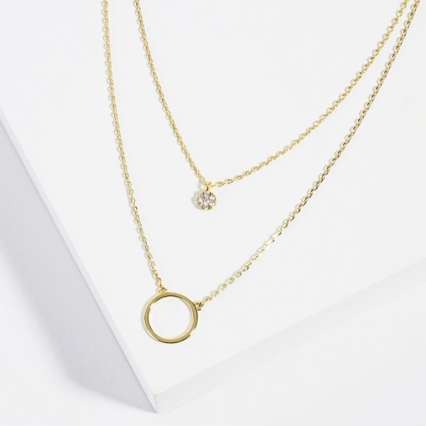 18K GOLD RHODIUM FRIENDSHIP STONE ROUND PENDANT NECKLACE