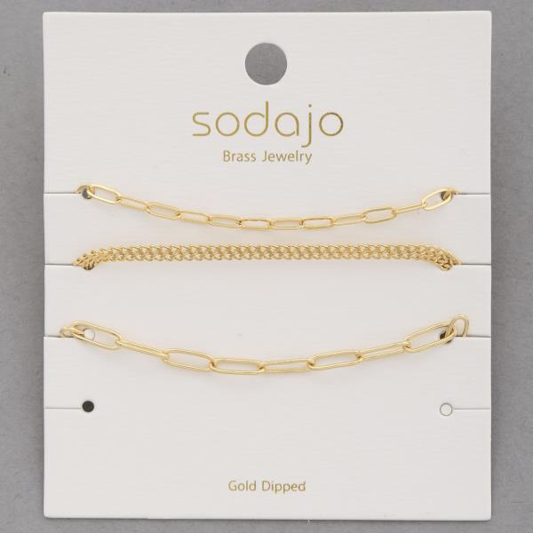 SODAJO LONG OVAL LINK ASSORTED GOLD DIPPED BRACELET SET