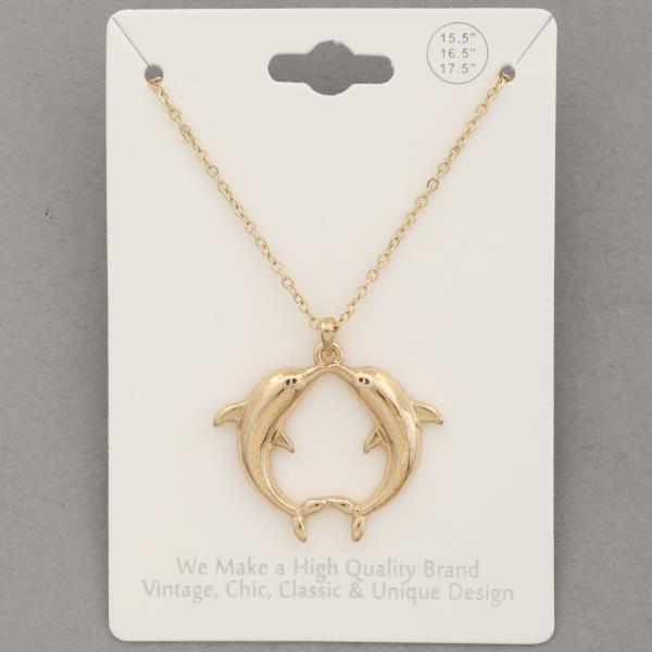 DOUBLE DOLPHIN PENDANT METAL NECKLACE