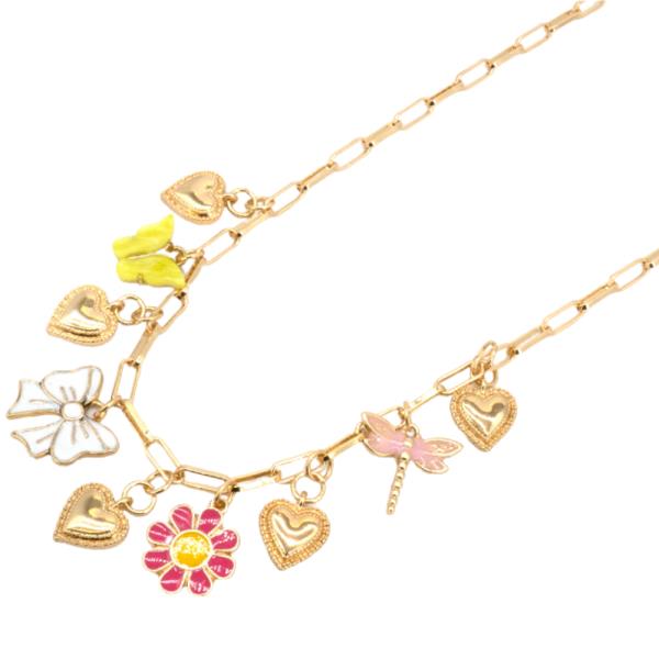 HEART BOW MULTI CHARM NECKLACE