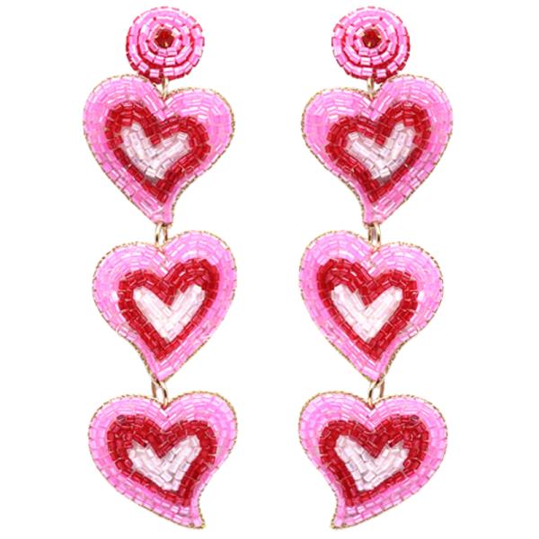 SEED BEAD HEART DANGLE EARRING