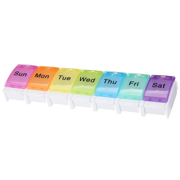 7 DAY WEEKLY PILL ORGANIZER CASE WITH SPRING OPEN DESIGN AND LARGE COMPARTMENTS