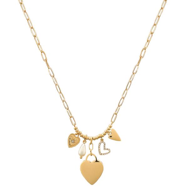 HEART MULTI CHARM OVAL LINK NECKLACE