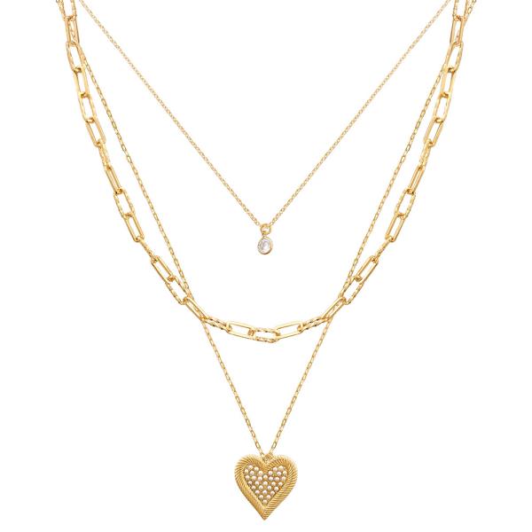 HEART CHARM OVAL LINK LAYERED NECKLACE