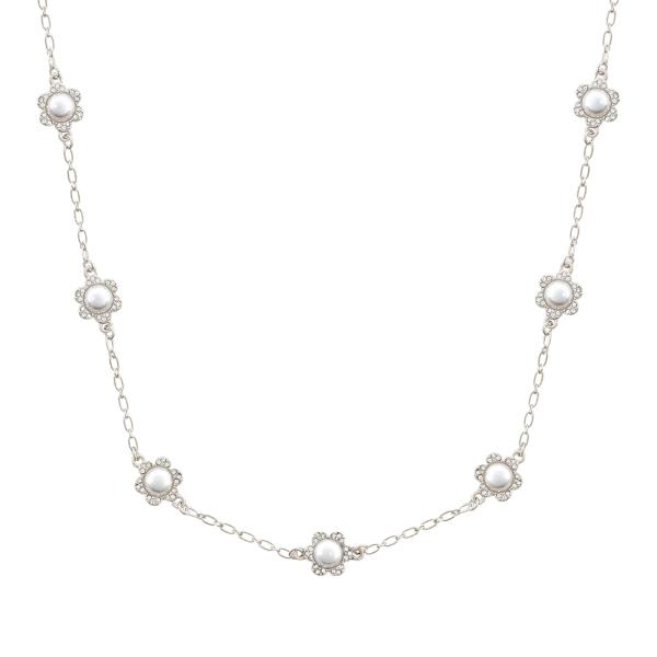 FLOWER PEARL BEAD STATION NECKLACE