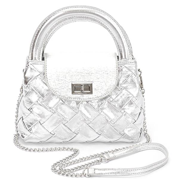 FAUX METALLIC LEATHER BRAIDED EMBOSSED HANDLE BAG