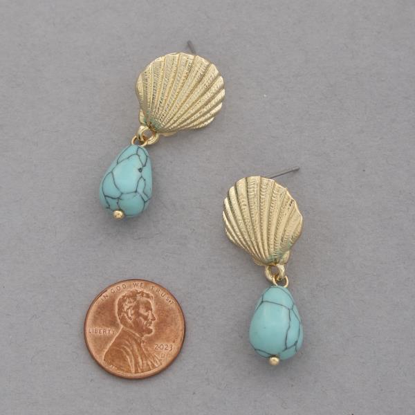 SEASHELL TURQUOISE BEAD DANGLE EARRING