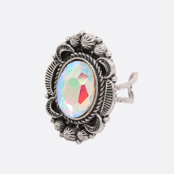 RHINESTONE OVAL ADJUSTABLE RING