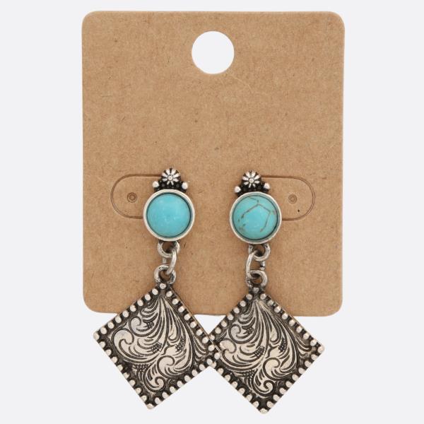 WESTERN STYLE FILIGREE SQUARE DANGLE EARRING