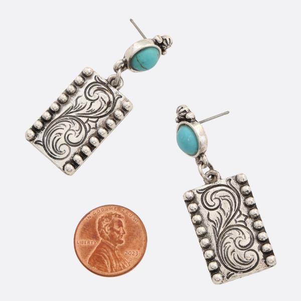 WESTERN STYLE FILIGREE PATTERN RECTANGLE METAL EARRING