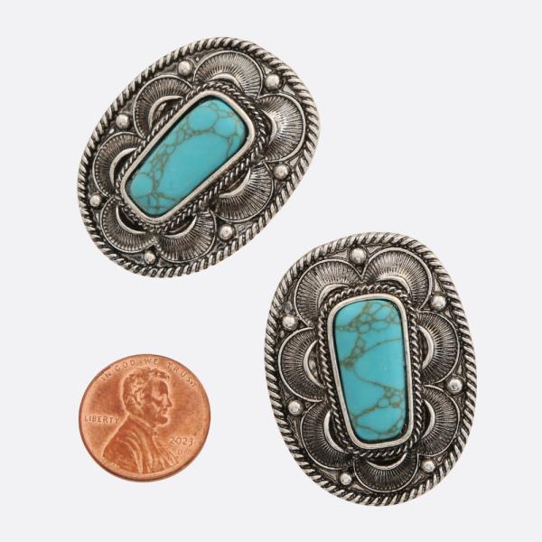 WESTERN STYLE TURQUOISE BEAD OVAL EARRING