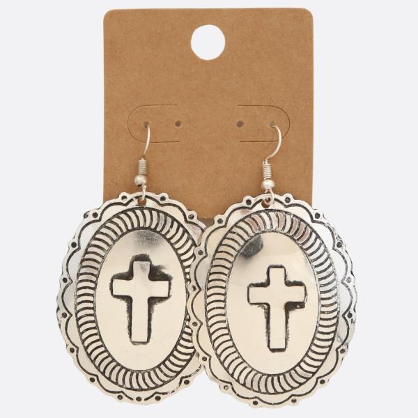 WESTERN STYLE CROSS DANGLE EARRING