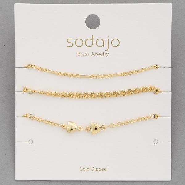 SODAJO DOUBLE HEART ASSORTED GOLD DIPPED BRACELET SET