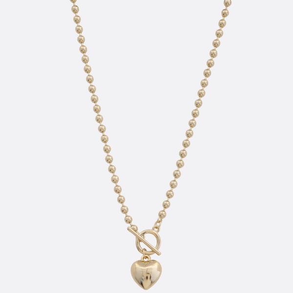 SODAJO PUFFY HEART TOGGLE CLASP BALL BEAD LINK GOLD DIPPED NECKLACE