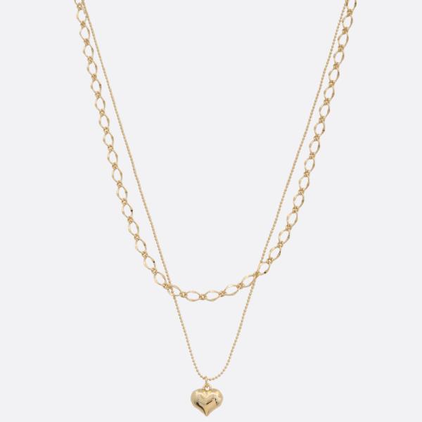 SODAJO HEART PENDANT OVAL LINK LAYERED GOLD DIPPED NECKLACE