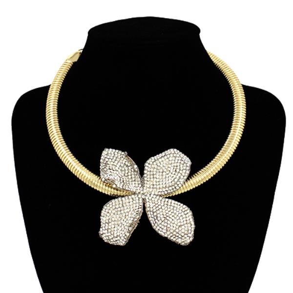 RHINESTONE FLOWER PENDANT NECKLACE