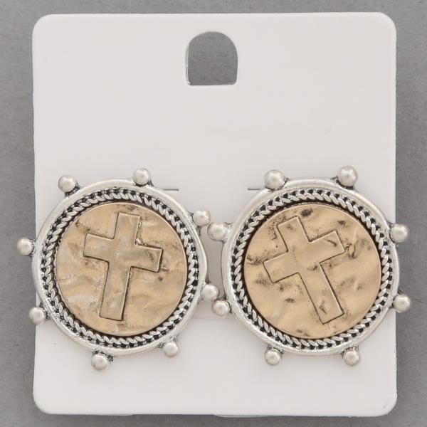 ROUND CROSS METAL EARRING