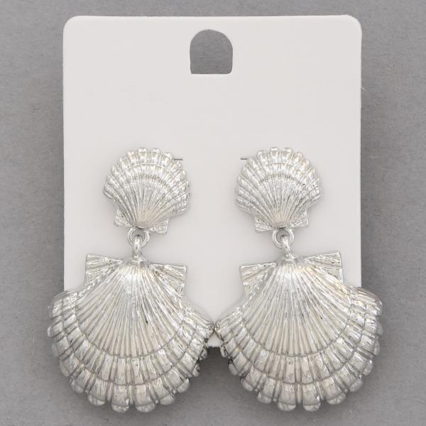 DOUBLE SEASHELL METAL DANGLE EARRING