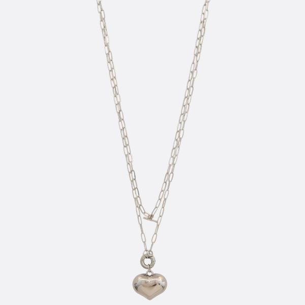 PUFFY HEART PENDANT LAYERED METAL NECKLACE