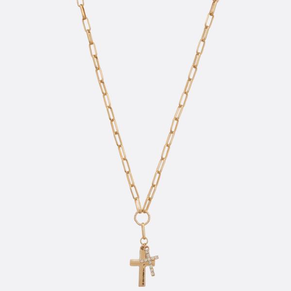 CROSS CHARM OVAL LINK METAL NECKLACE